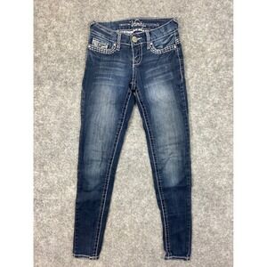 Vanity Collection Womens Jeans Blue Denim Embellished Pockets Skinny Leg 24W 32L